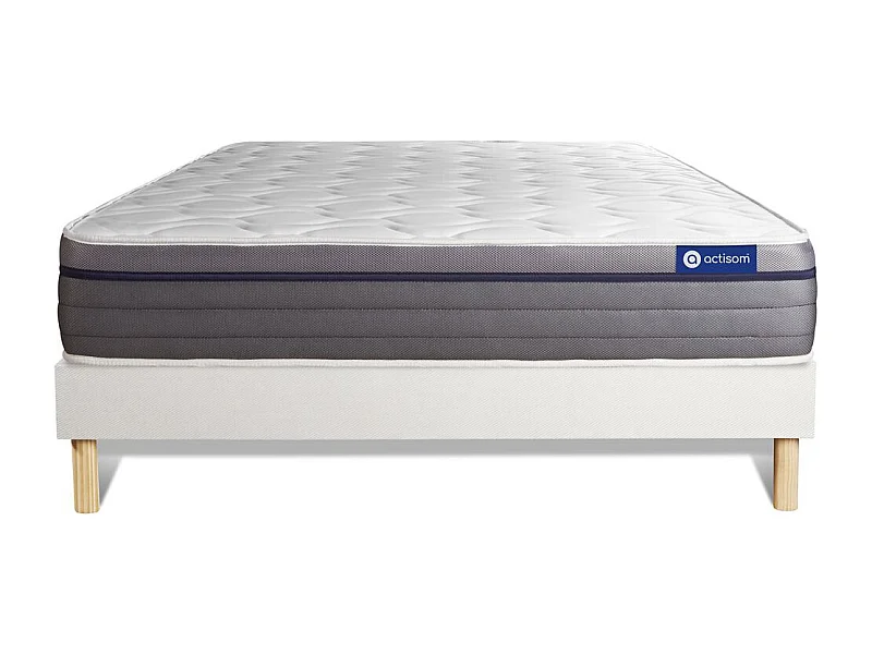 Ensemble matelas Ressorts ensachés+Mémoire de forme ACTIFLEX ZEN 120x190 Maxi épaisseur 7zones de confort + sommier KIT blanc