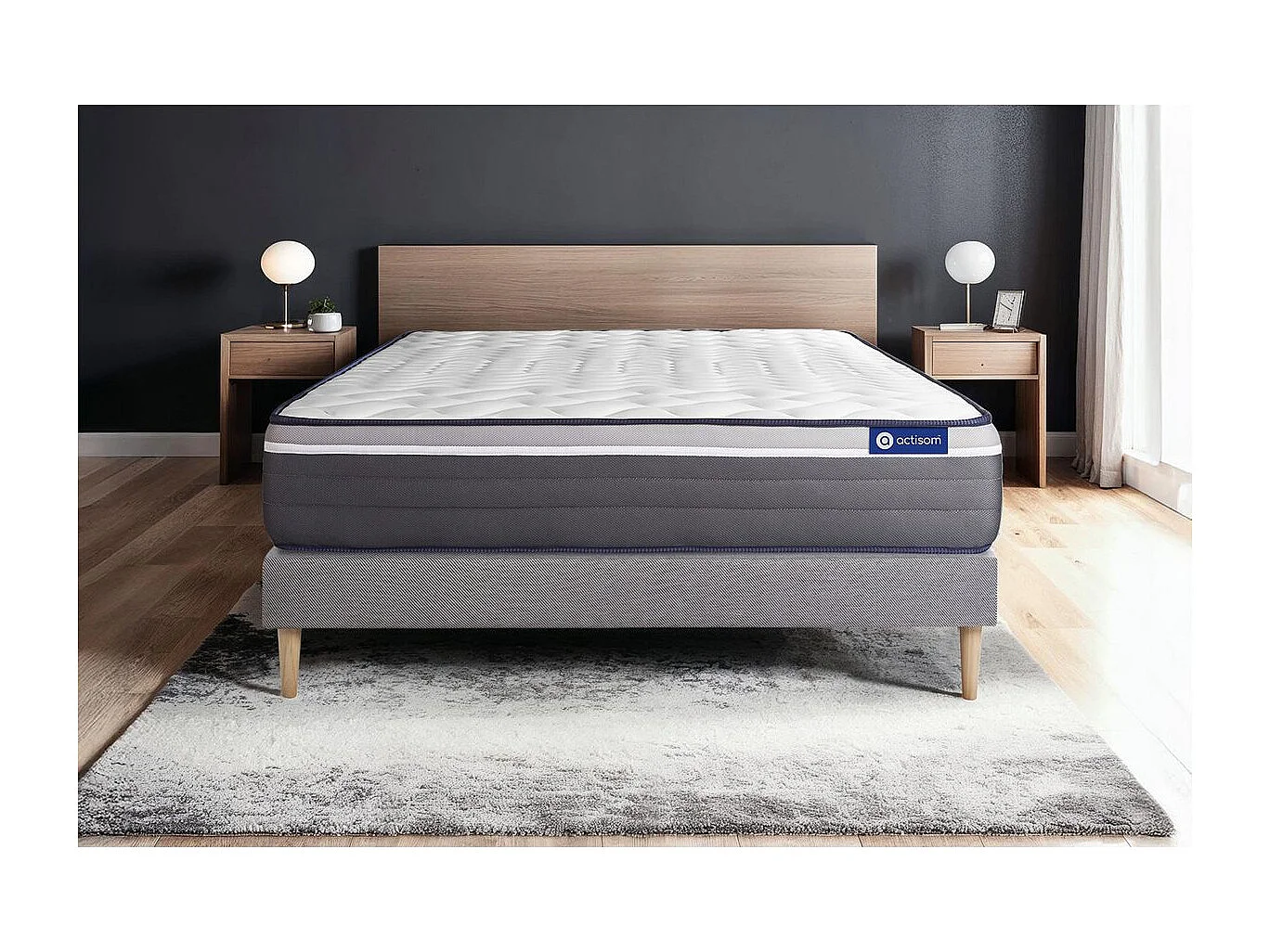 Ensemble matelas ACTIFLEX PLUS 80x200 Ressorts ensachés+Mémoire de forme Maxi épaisseur 7zones de confort + sommier KIT gris