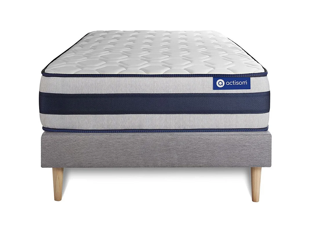 Ensemble matelas Mémoire de forme ACTIMEMO ERGO 80x200 cm Maxi épaisseur 5zones de confort + sommier KIT gris