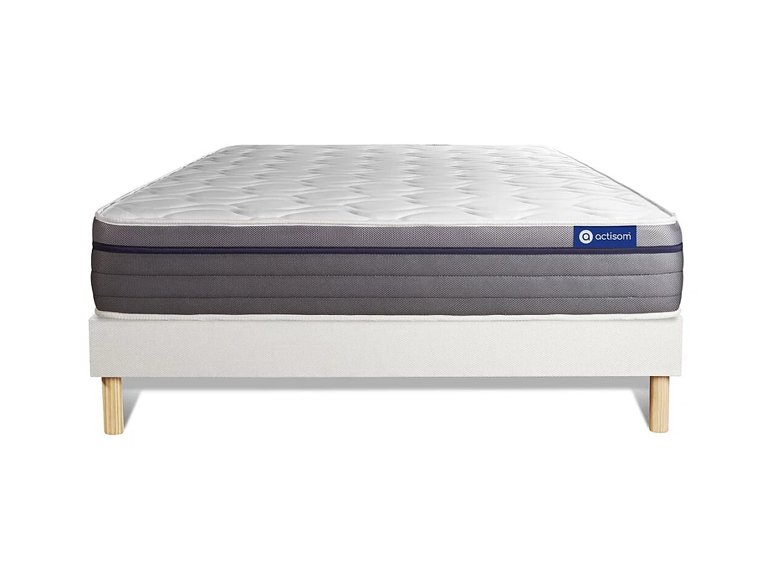 Ensemble matelas Ressorts ensachés+Mémoire de forme ACTIFLEX ZEN 120x200 Maxi épaisseur 7zones de confort + sommier KIT blanc