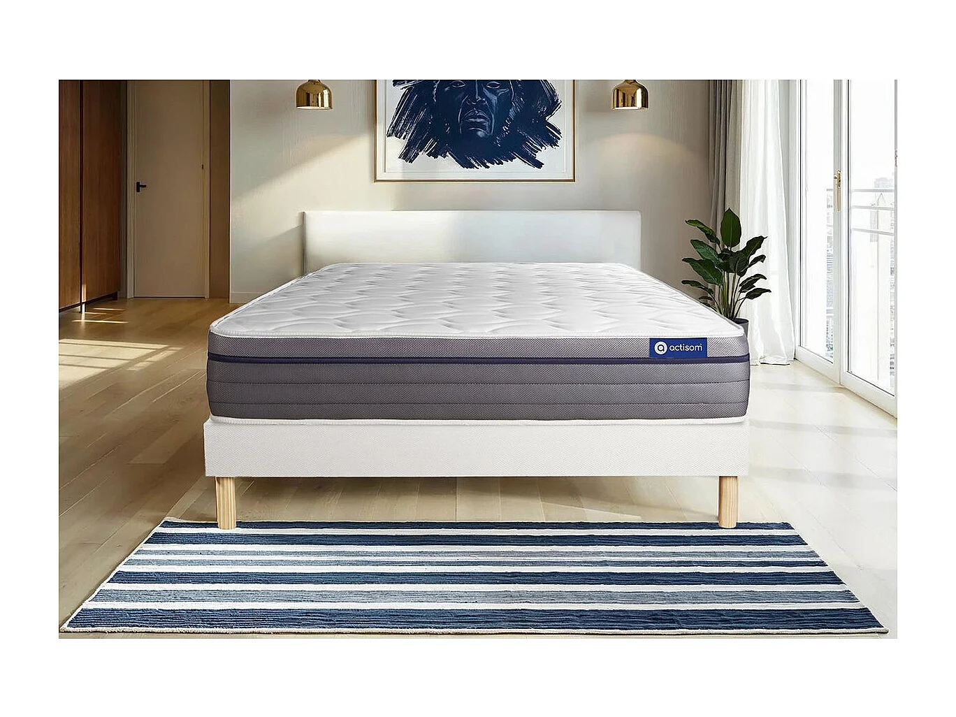 Ensemble matelas Ressorts ensachés+Mémoire de forme ACTIFLEX ZEN 120x200 Maxi épaisseur 7zones de confort + sommier KIT blanc