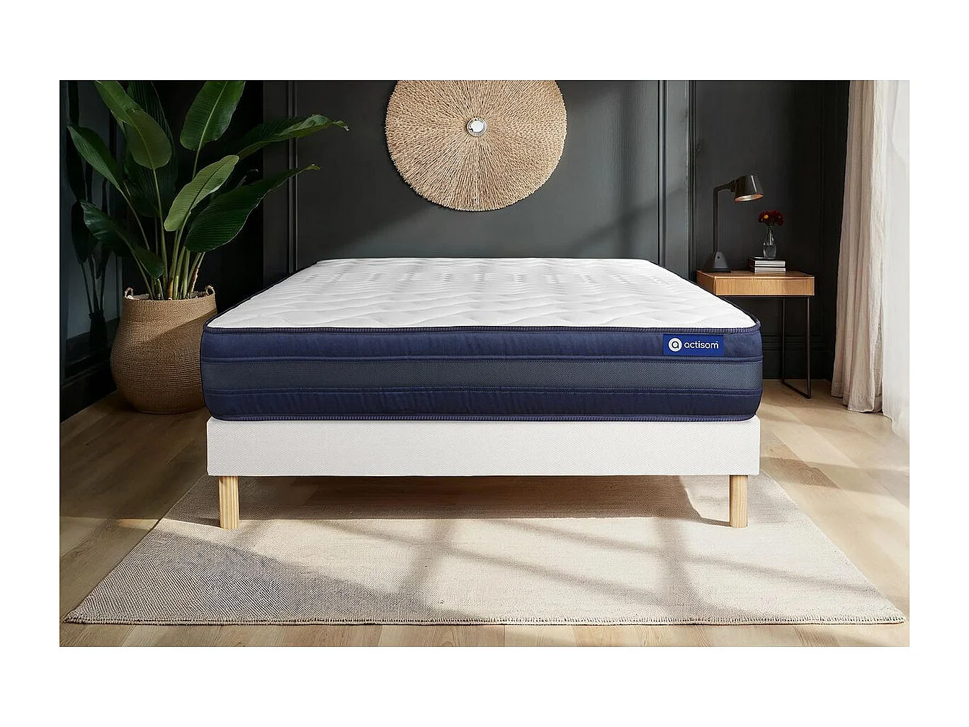 Ensemble matelas ACTIMEMO TECH 120x190 Mémoire de forme Maxi épaisseur 5zones de confort + sommier KIT blanc