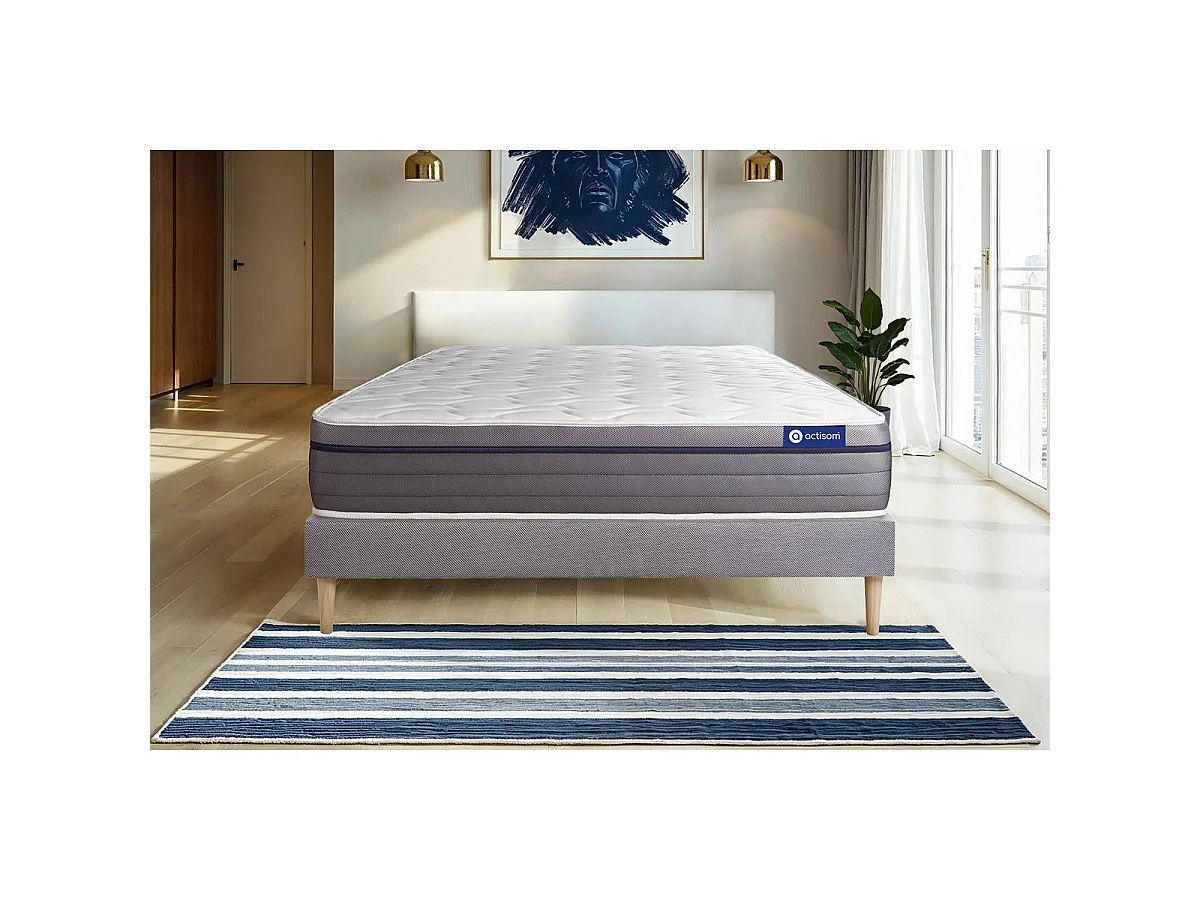 Ensemble matelas Ressorts ensachés+Mémoire de forme ACTIFLEX ZEN 80x190 Maxi épaisseur 7zones de confort + sommier KIT gris