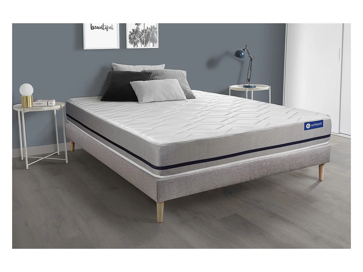 Ensemble matelas 80x200 ACTIFLEX SOFT 3zones de confort + sommier KIT gris