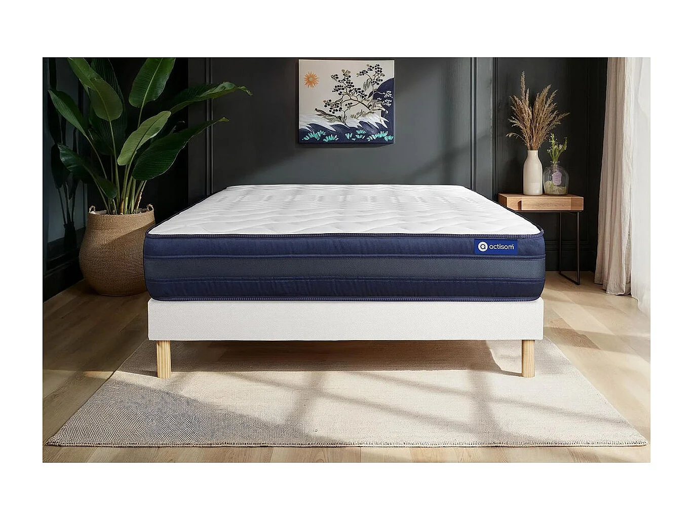 Ensemble matelas ACTILATEX TECH 120x200 Mémoire de forme Maxi épaisseur 5zones de confort + sommier KIT blanc