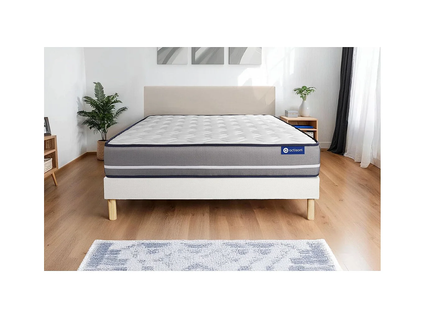 Conjunto de Estrado Branco + Colchão ACTISOM Actimemo Pur (120x190 cm - Espuma Viscoelástica- Altura: 20 cm)