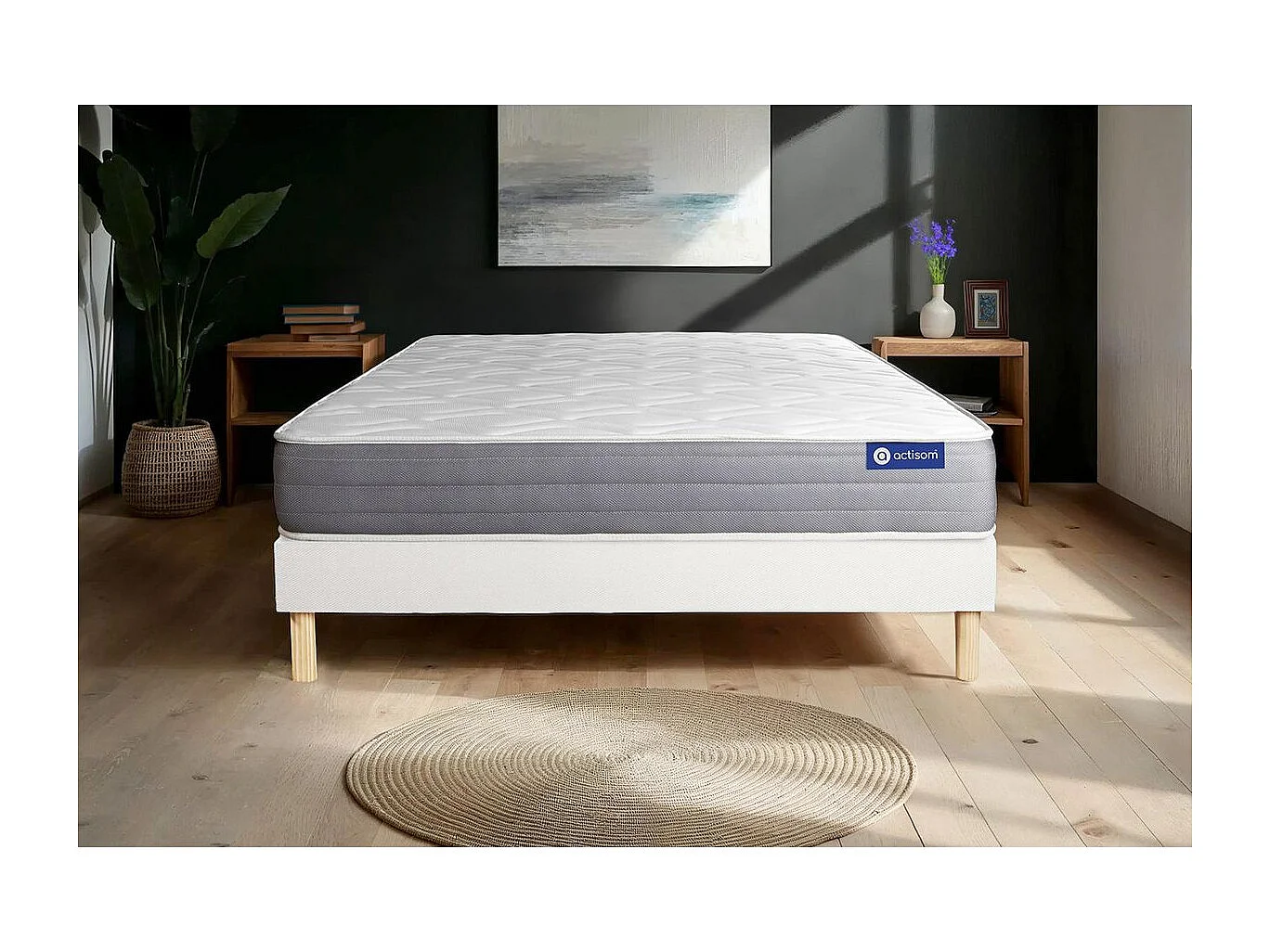 Ensemble matelas ACTILATEX DREAM Latex et mémoire de forme 120x200 cm 5zones de confort + sommier KIT blanc