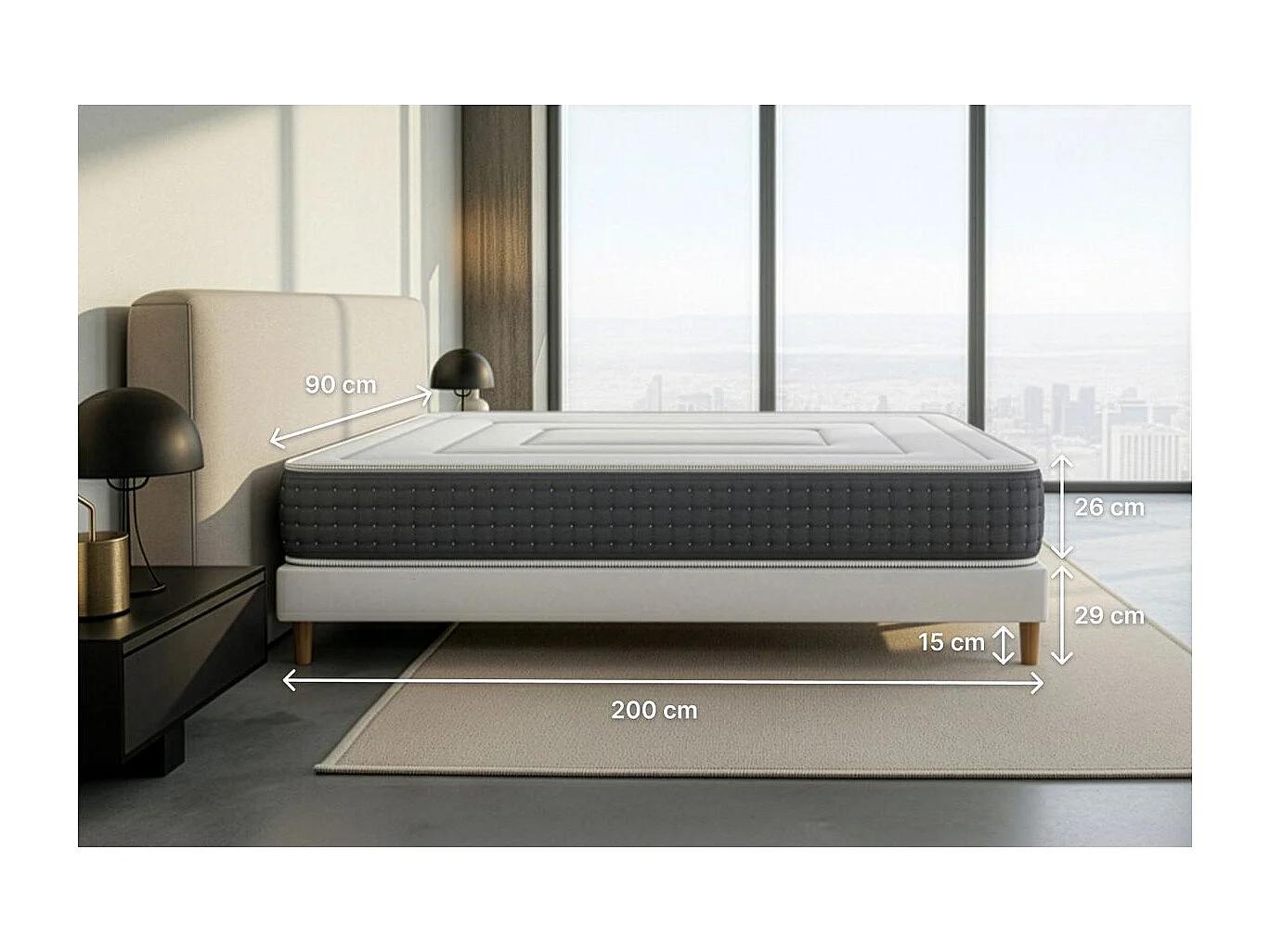 Ensemble Vingt-Six 90 x 200 cm sommier Kit Blanc