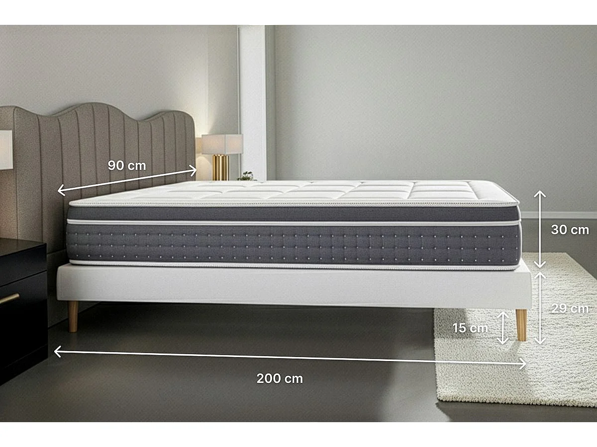 Ensemble Le Trente 90 x 200 cm sommier Gris