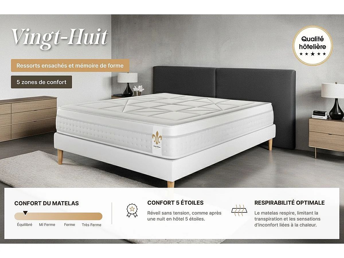 Ensemble Le Vingt-Huit 90 x 200 cm sommier Blanc