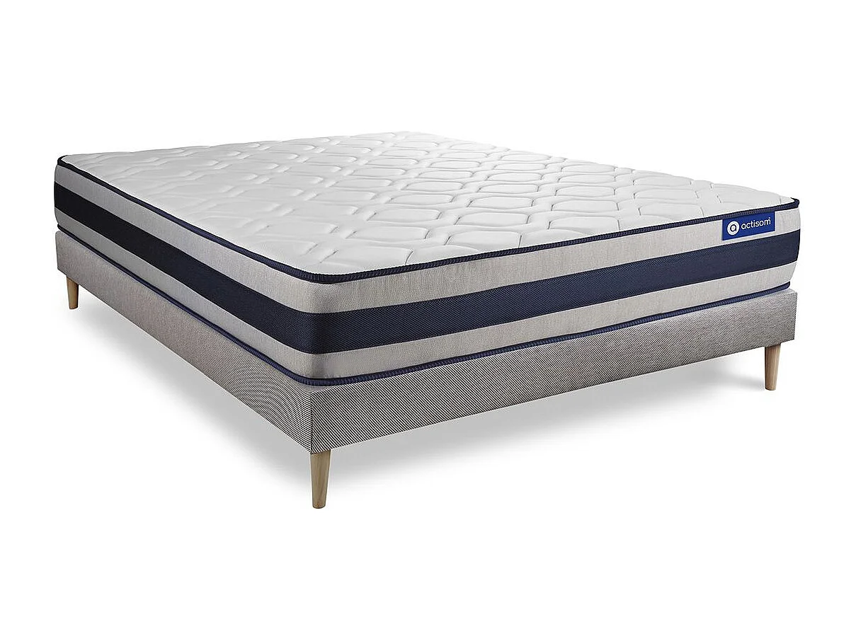Ensemble matelas Latex et Mémoire de forme ACTILATEX ERGO 120x190 cm Maxi épaisseur 5zones de confort + sommier KIT gris