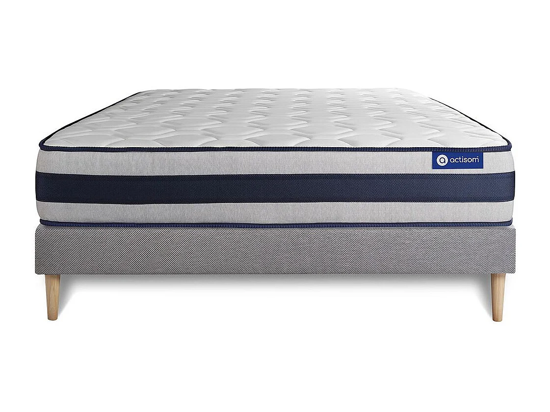 Ensemble matelas Latex et Mémoire de forme ACTILATEX ERGO 120x190 cm Maxi épaisseur 5zones de confort + sommier KIT gris