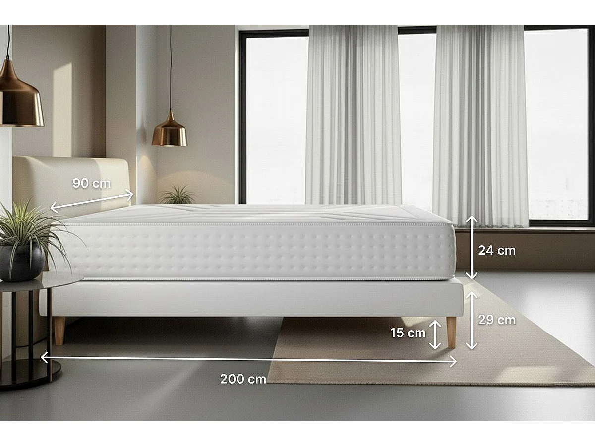 Ensemble Le Vingt-Quatre 90 x 200 cm sommier Gris