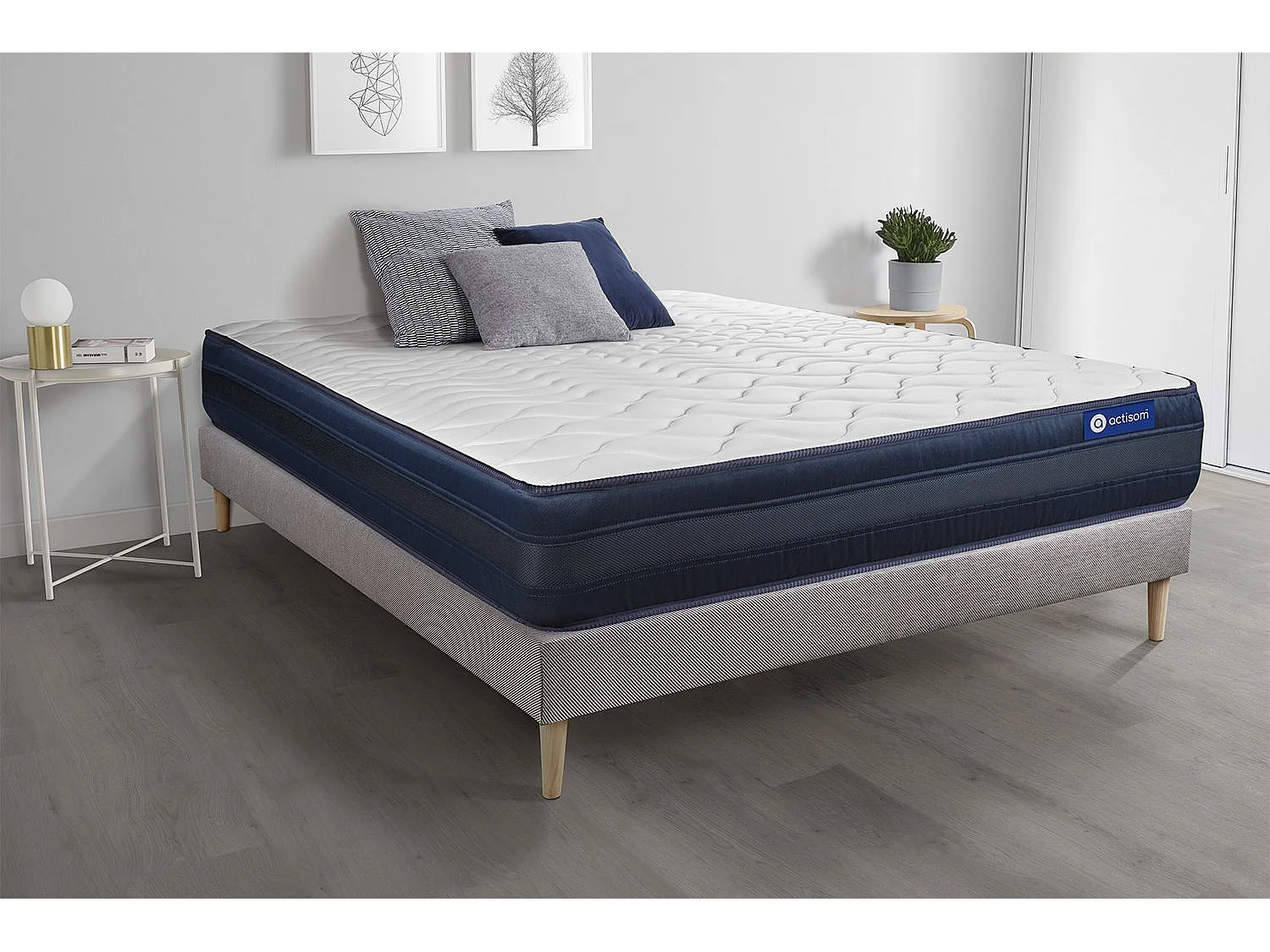 Ensemble matelas ACTILATEX TECH 80x190 Mémoire de forme Maxi épaisseur 5zones de confort + sommier KIT gris