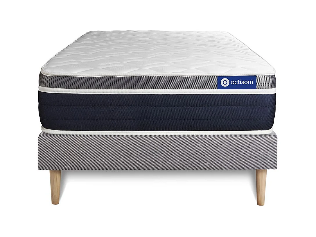 Ensemble ACTILATEX CONFORT Matelas Latex+mémoire de forme 80x200 cm Maxi épaisseur 7zones de confort + sommier KIT gris