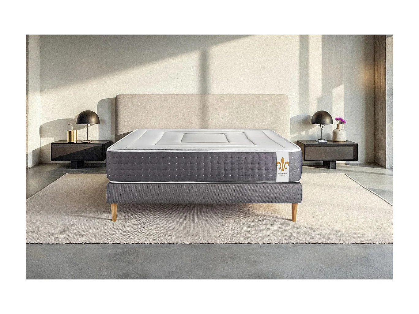 Ensemble Vingt-Six 200 x 200 cm sommier Kit Gris