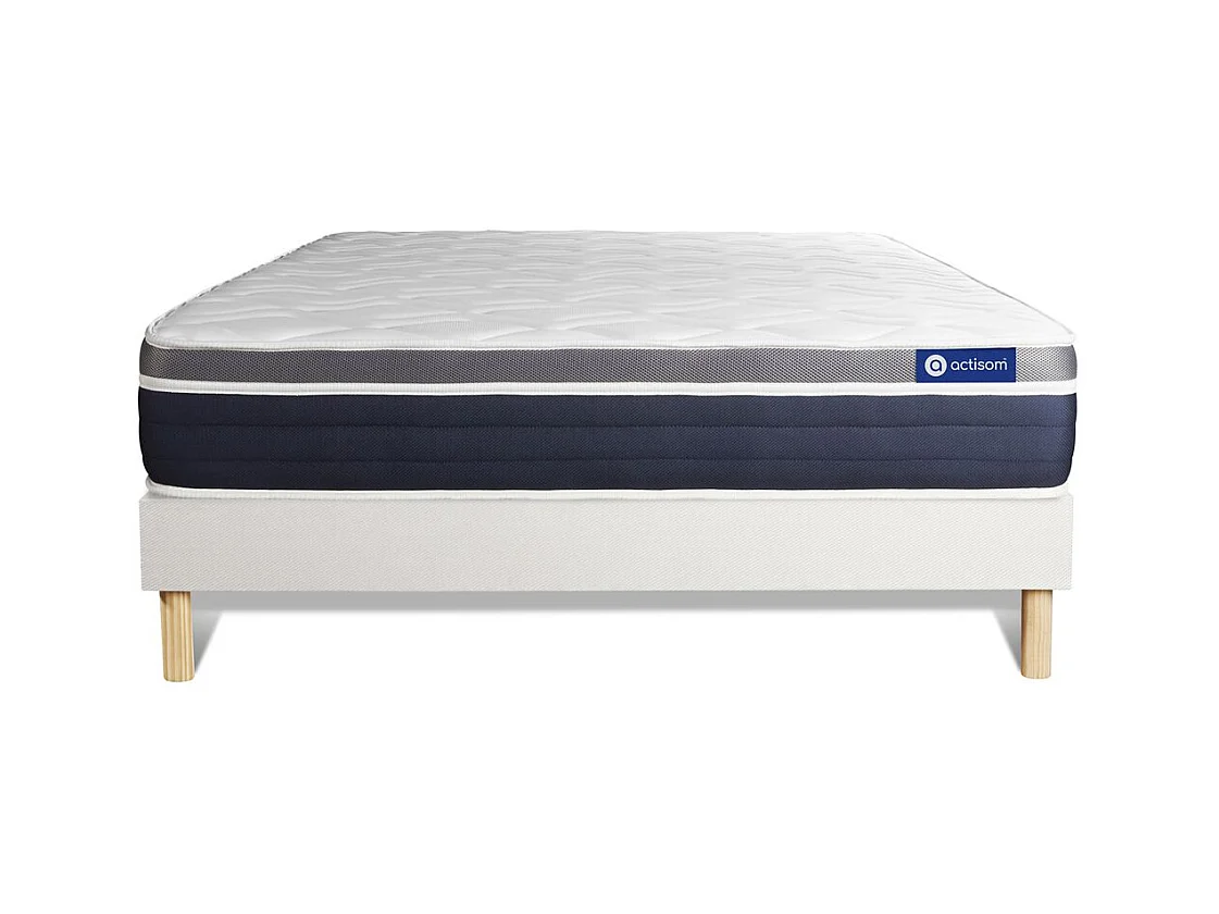 Ensemble ACTILATEX CONFORT Matelas Latex+mémoire de forme 120x200 cm Maxi épaisseur 7zones de confort + sommier KIT blanc