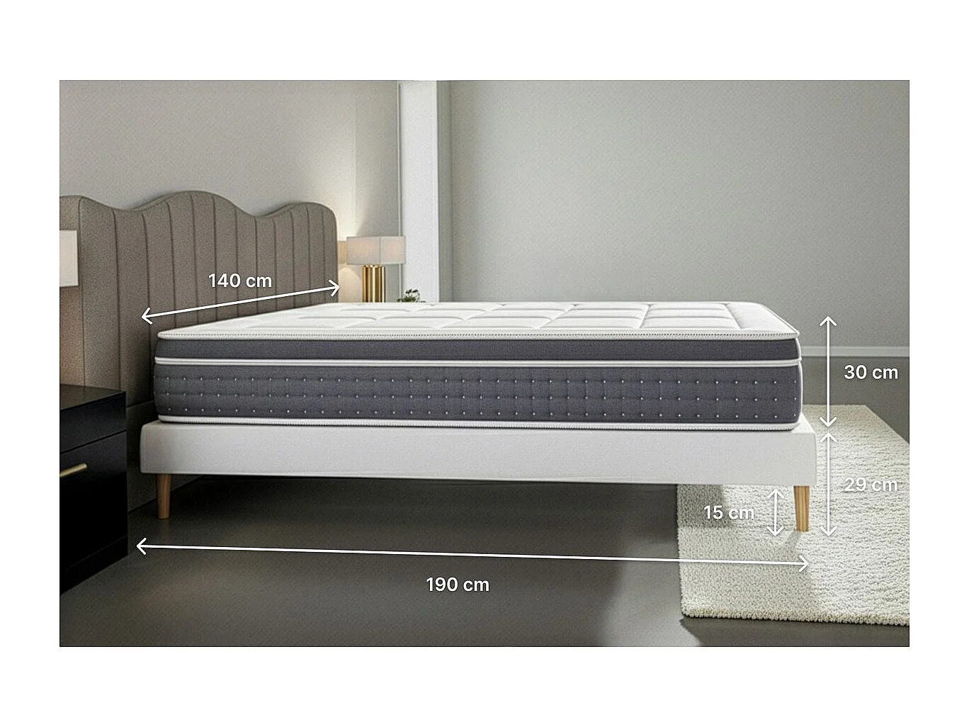 Pack Le Trente 140 x 190 cm sommier Blanc