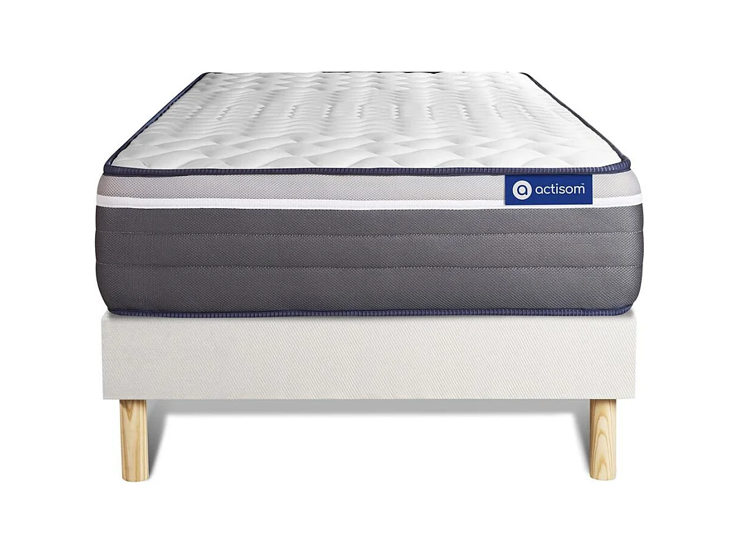 Ensemble matelas ACTIMEMO PLUS 80x200 Mémoire de forme Maxi épaisseur 7zones de confort + sommier KIT blanc