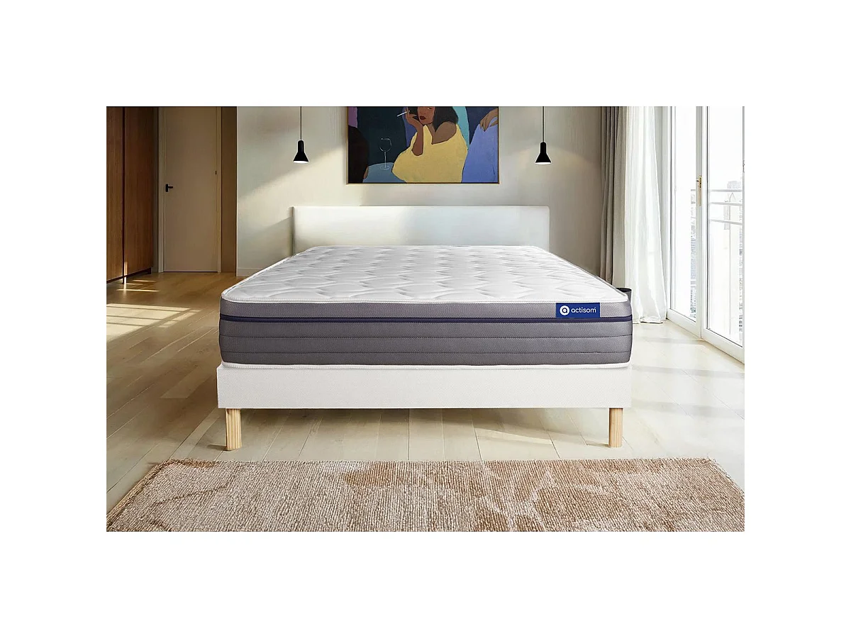 Ensemble matelas Mémoire de forme ACTIMEMO ZEN 80x190 Maxi épaisseur 7zones de confort + sommier KIT blanc