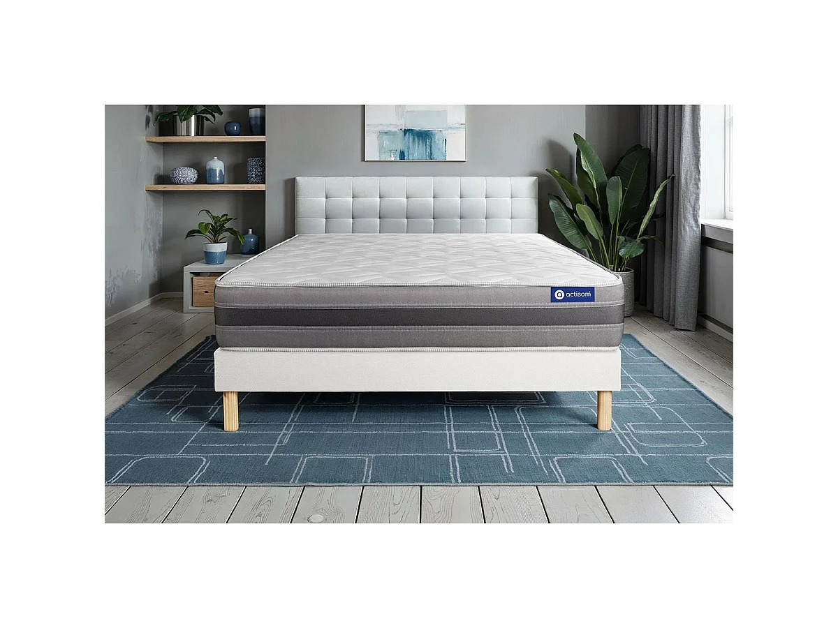 Ensemble matelas ACTIFLEX RELAX Ressorts ensachés + mémoire de forme 120x190 Maxi épaisseur 5zones confort + sommier KIT blanc