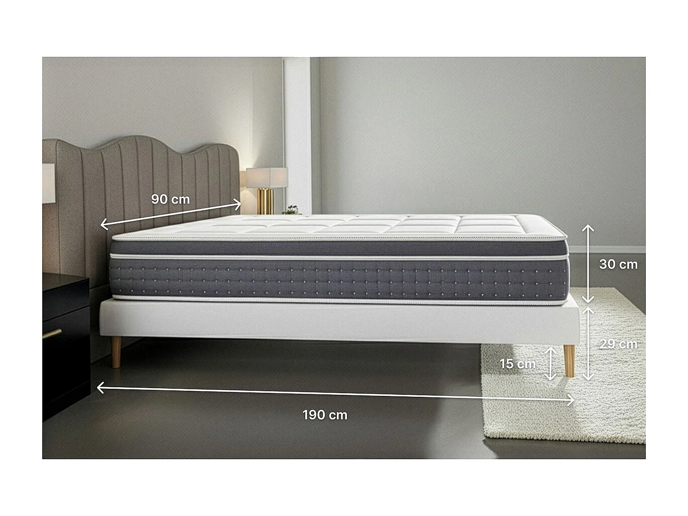 Ensemble Trente 90 x 190 cm sommier Kit Gris