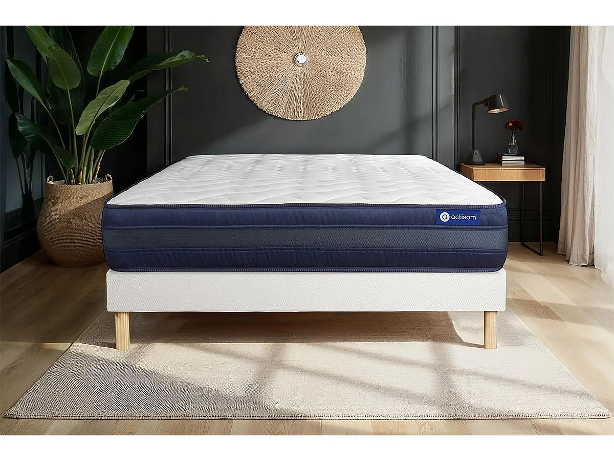 Ensemble matelas ACTIMEMO TECH 120x200 Mémoire de forme Maxi épaisseur 5zones de confort + sommier KIT blanc