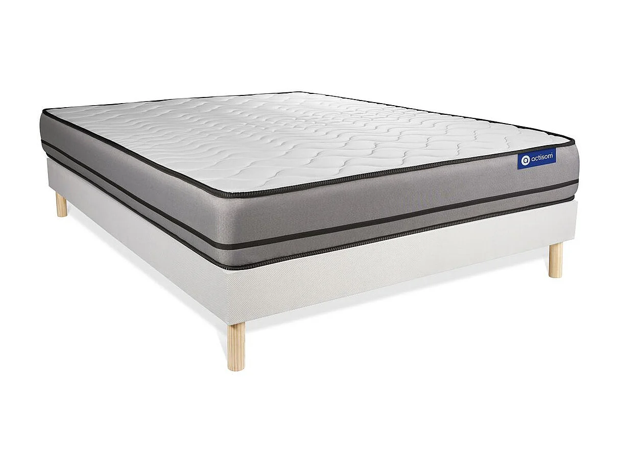 Ensemble matelas ACTILATEX 120x190cm 2 faces à MÉMOIRE DE FORME + LATEX 3zones de confort + sommier KIT blanc