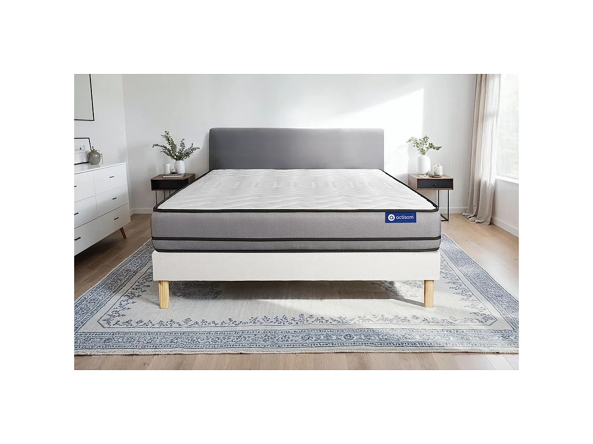 Ensemble matelas ACTILATEX 120x190cm 2 faces à MÉMOIRE DE FORME + LATEX 3zones de confort + sommier KIT blanc