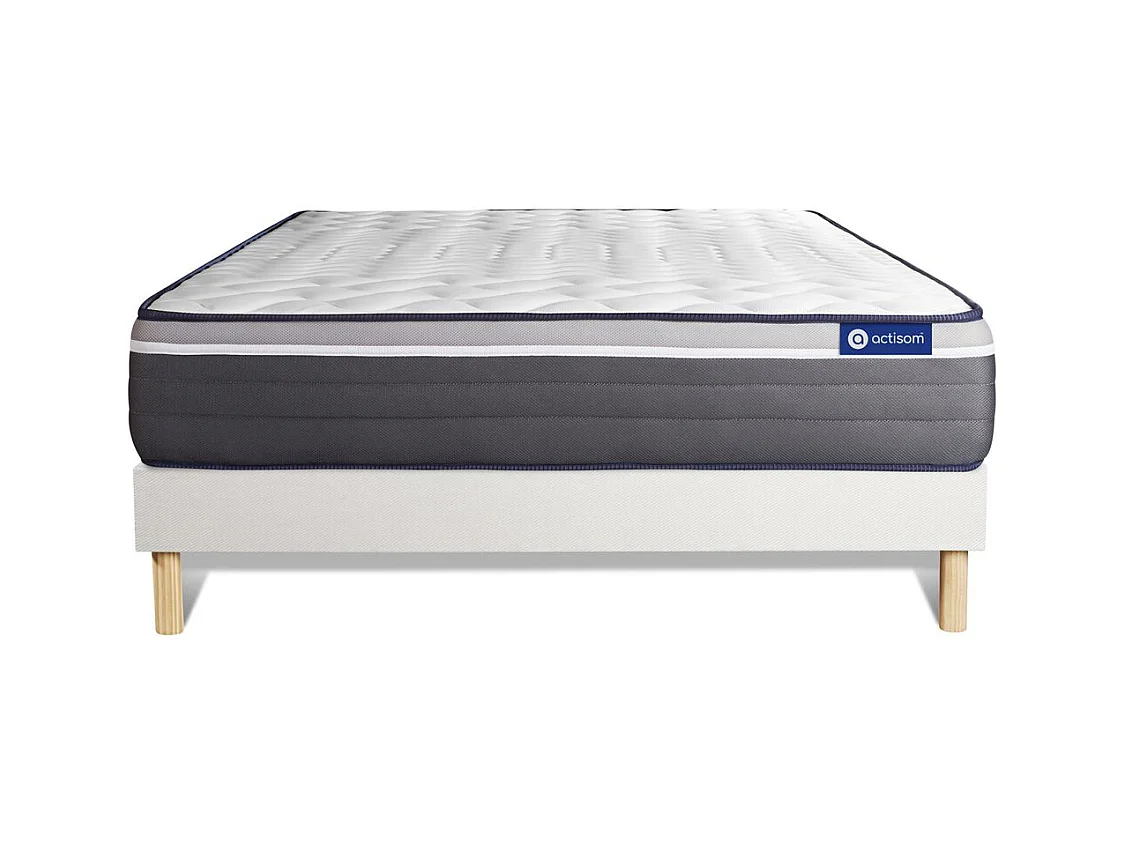 Ensemble matelas ACTIMEMO PLUS 120x190 Mémoire de forme Maxi épaisseur 7zones de confort + sommier KIT blanc