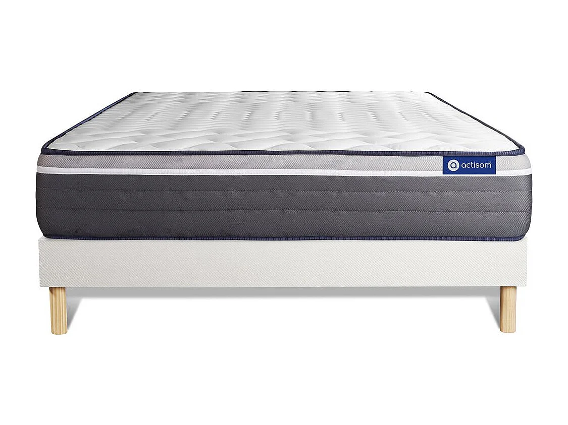 Ensemble matelas ACTIMEMO PLUS 120x190 Mémoire de forme Maxi épaisseur 7zones de confort + sommier KIT blanc