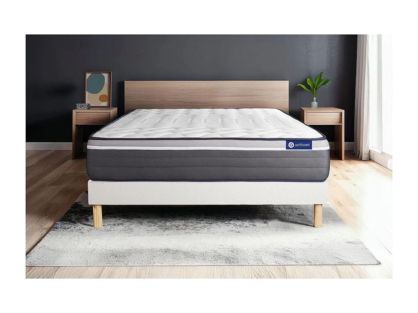 Ensemble matelas ACTIMEMO PLUS 120x190 Mémoire de forme Maxi épaisseur 7zones de confort + sommier KIT blanc
