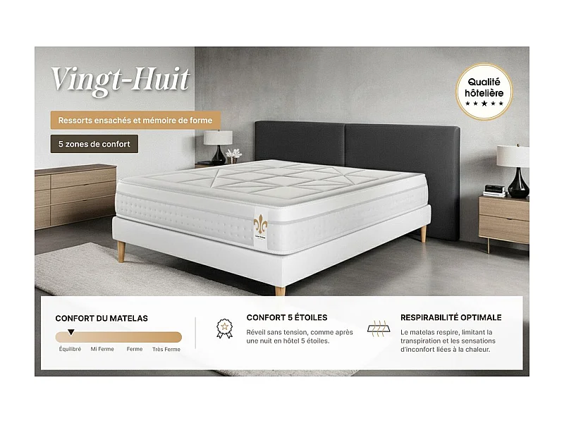 Ensemble Le Vingt-Huit 160 x 200 cm double sommiers Blanc