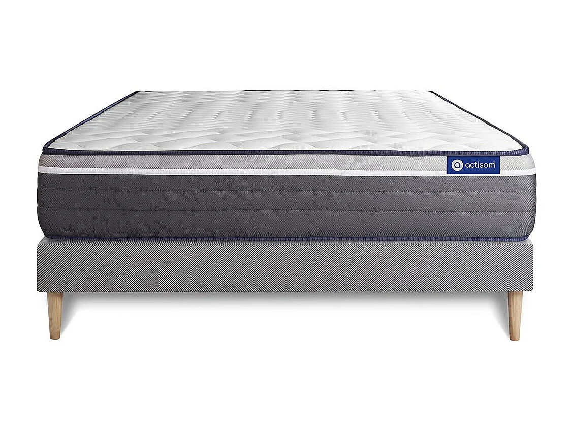 Ensemble matelas ACTIFLEX PLUS 120x200 Ressorts ensachés+Mémoire de forme Maxi épaisseur 7zones de confort + sommier KIT gris