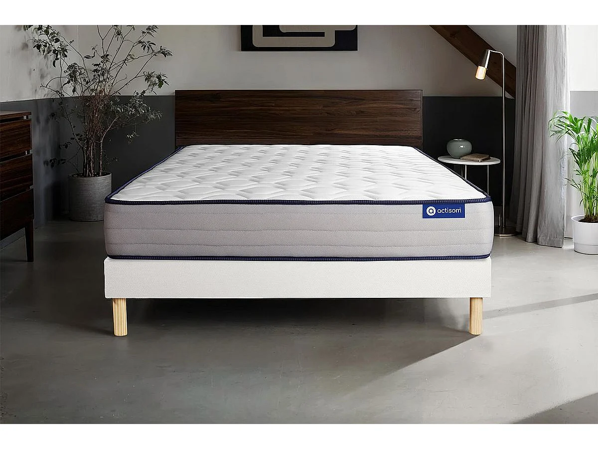 Ensemble matelas Latex et Mémoire de forme ACTILATEX FORM 120x190 cm 5zones de confort + sommier KIT blanc