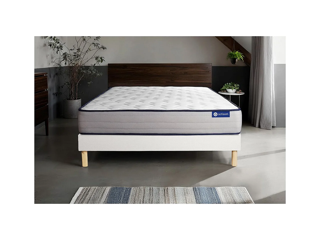 Ensemble matelas Mémoire de forme ACTIMEMO FORM 120x190 cm 5zones de confort + sommier KIT blanc