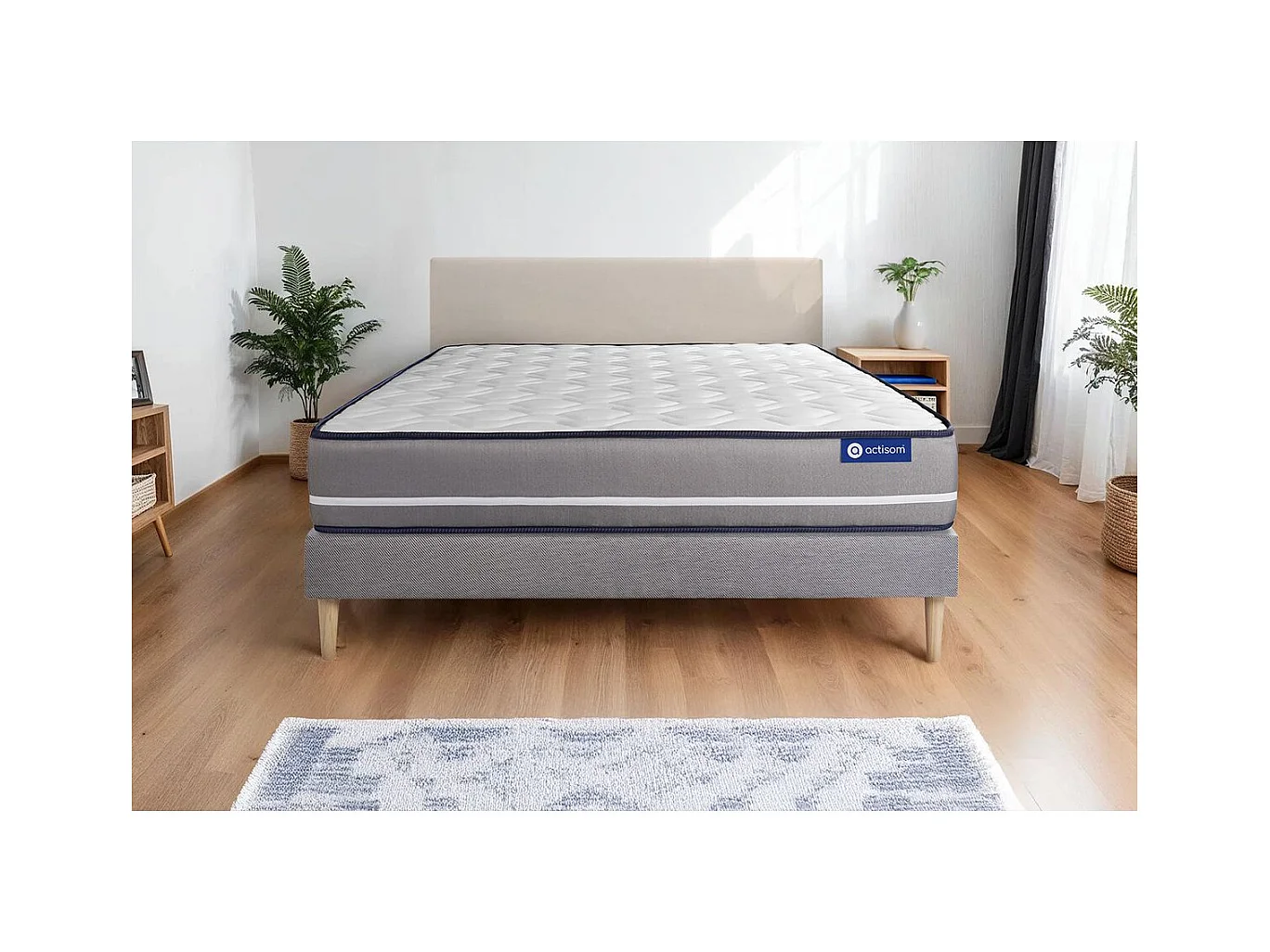 Ensemble matelas Ressorts ensachés ACTIFLEX PUR 120x190cm 3zones de confort + sommier KIT gris