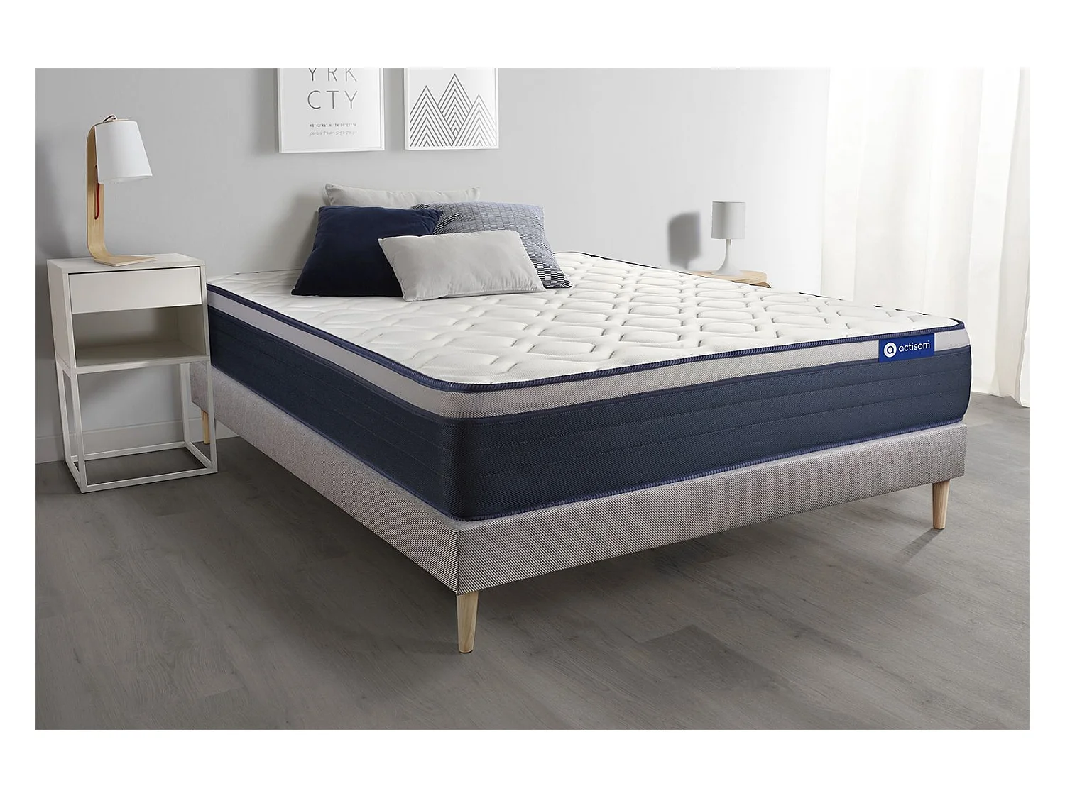 Ensemble matelas Latex+Mémoire de forme ACTILATEX MAX 80x190 cm Maxi épaisseur 7zones de confort + sommier KIT gris