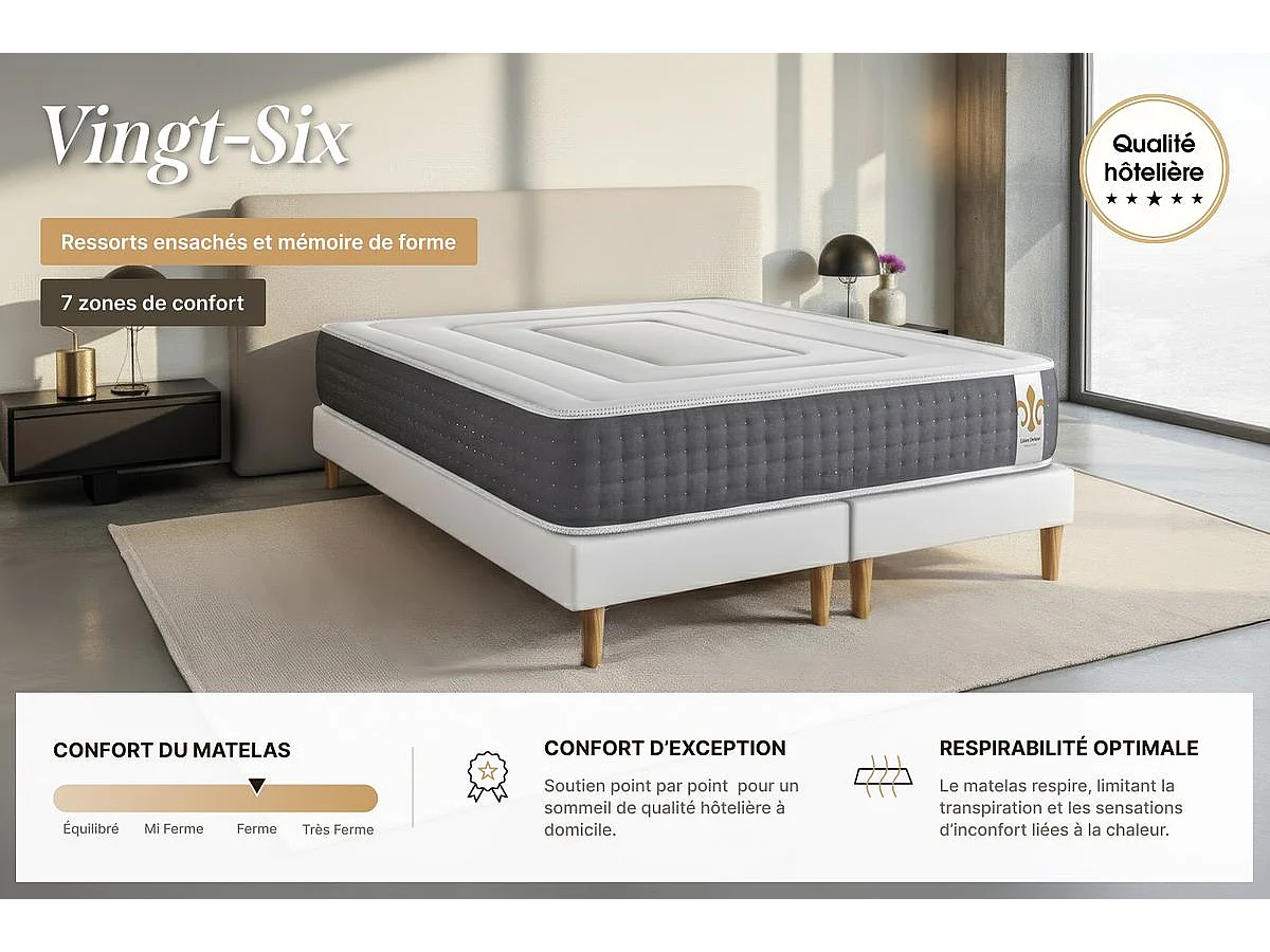Ensemble Le Vingt-Six 160 x 200 cm double sommiers Gris