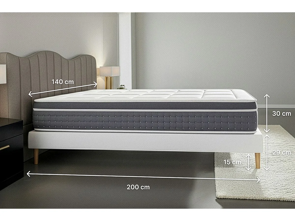 Ensemble Le Trente 140 x 200 cm sommier Gris