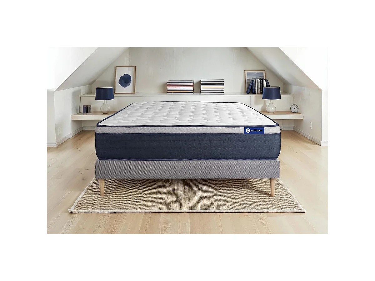 Ensemble matelas Mémoire de forme ACTIMEMO MAX 120x190 cm Maxi épaisseur 7zones de confort + sommier KIT gris