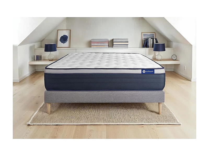 Ensemble matelas Mémoire de forme ACTIMEMO MAX 120x190 cm Maxi épaisseur 7zones de confort + sommier KIT gris