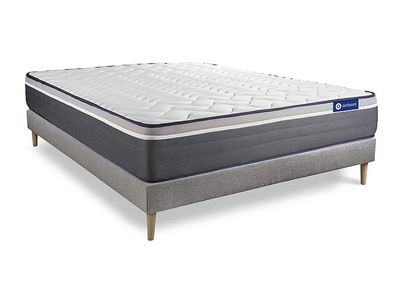 Ensemble matelas ACTIFLEX PLUS 120x190 Ressorts ensachés+Mémoire de forme Maxi épaisseur 7zones de confort + sommier KIT gris