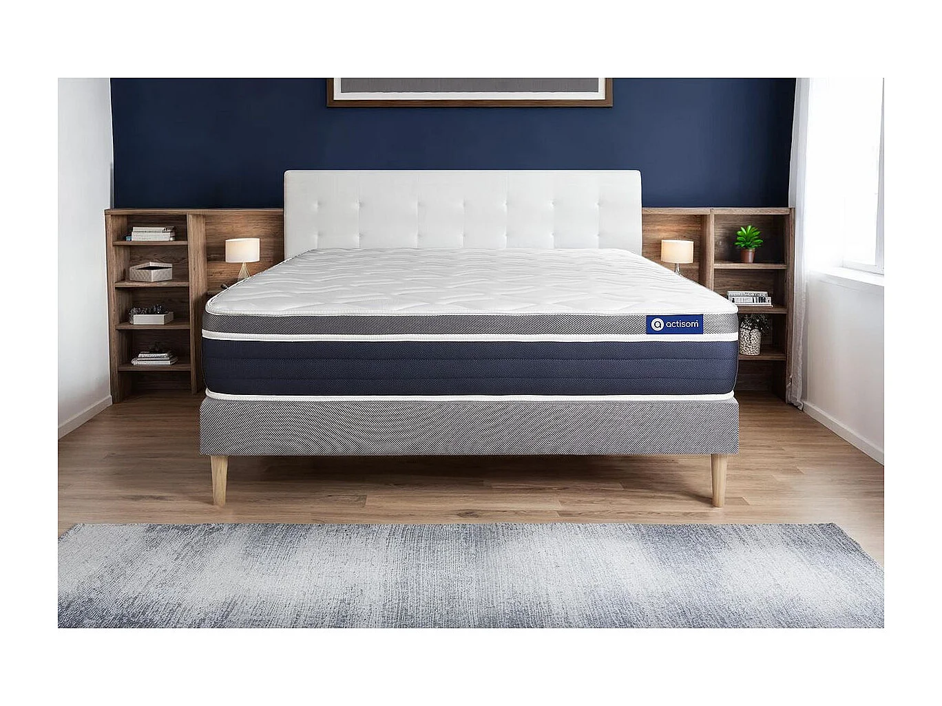Ensemble ACTIMEMO CONFORT Matelas mémoire de forme 120x190 cm Maxi épaisseur 7zones de confort + sommier KIT gris