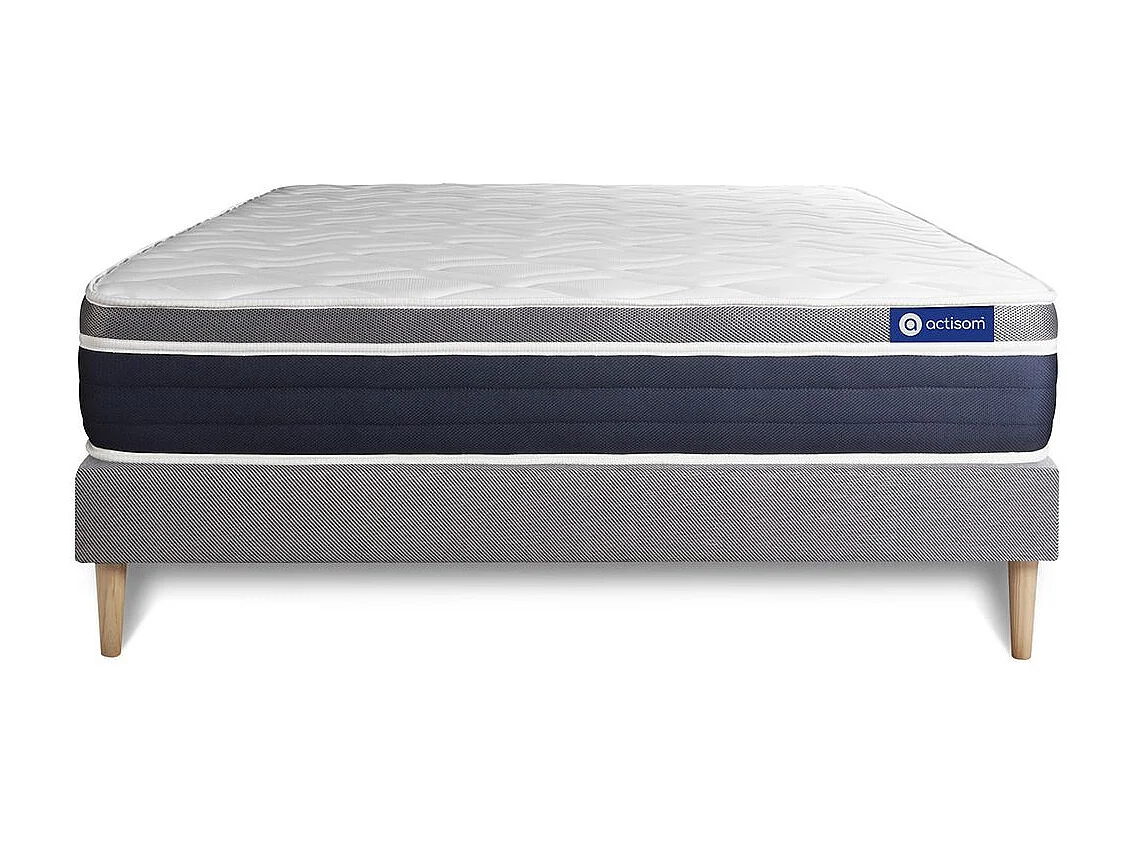 Ensemble ACTIMEMO CONFORT Matelas mémoire de forme 120x190 cm Maxi épaisseur 7zones de confort + sommier KIT gris