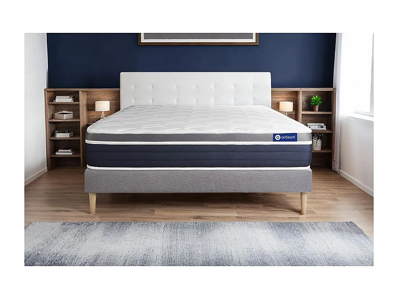 Ensemble ACTIMEMO CONFORT Matelas mémoire de forme 120x190 cm Maxi épaisseur 7zones de confort + sommier KIT gris