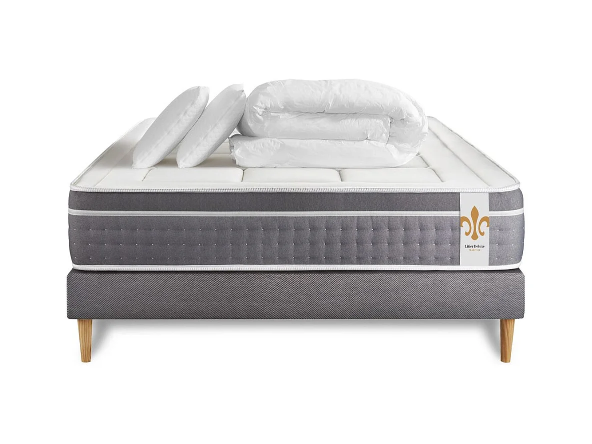 Pack Trente 140 x 190 cm sommier Kit Gris