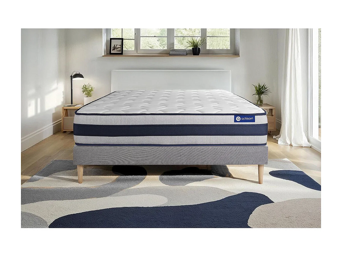 Ensemble matelas Mémoire de forme ACTIMEMO ERGO 120x200 cm Maxi épaisseur 5zones de confort + sommier KIT gris
