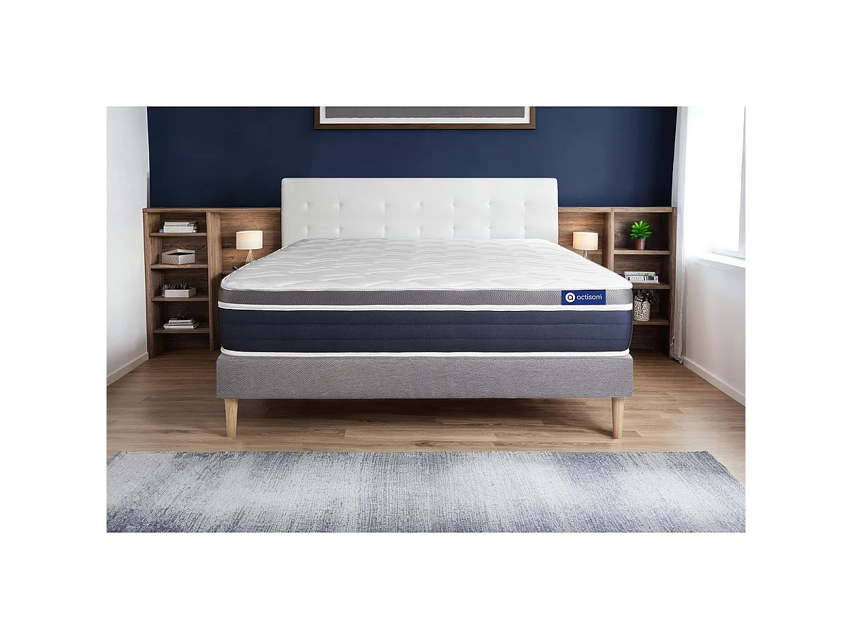Ensemble ACTIMEMO CONFORT Matelas mémoire de forme 80x190 cm Maxi épaisseur 7zones de confort + sommier KIT gris