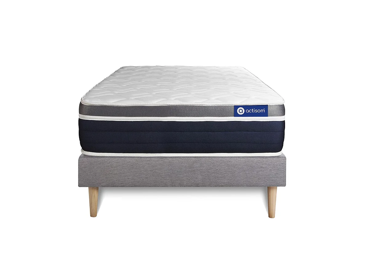 Ensemble ACTIMEMO CONFORT Matelas mémoire de forme 80x190 cm Maxi épaisseur 7zones de confort + sommier KIT gris